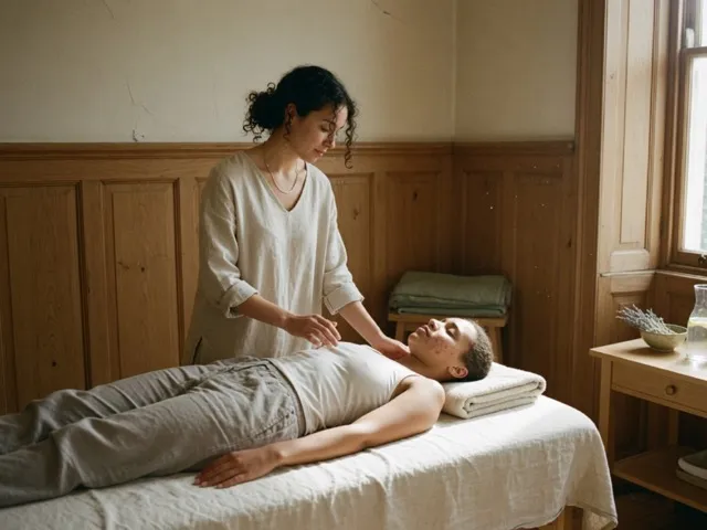 Wellness stüdyosunda masaj masasında uygulama yapan terapist